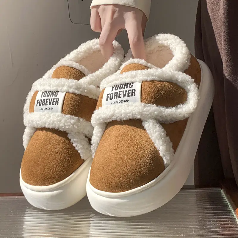 European-Style Retro Cotton Shoes for Women, Suitable for Outdoor Wear, Fully Enclosed Heel, Autumn and Winter Indoor Warm Home Slippers, Fleece-Lined, Non-Slip Maternity Shoes, Cross-Border - Image 2