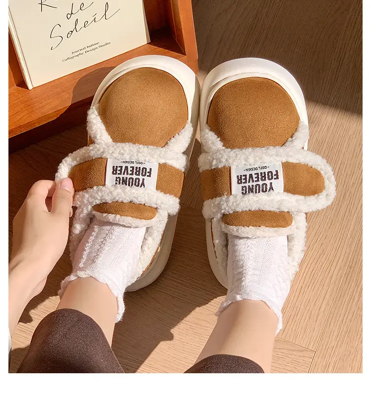 European-Style Retro Cotton Shoes for Women, Suitable for Outdoor Wear, Fully Enclosed Heel, Autumn and Winter Indoor Warm Home Slippers, Fleece-Lined, Non-Slip Maternity Shoes, Cross-Border — feature 5