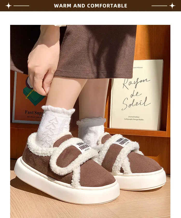 European-Style Retro Cotton Shoes for Women, Suitable for Outdoor Wear, Fully Enclosed Heel, Autumn and Winter Indoor Warm Home Slippers, Fleece-Lined, Non-Slip Maternity Shoes, Cross-Border — feature 7