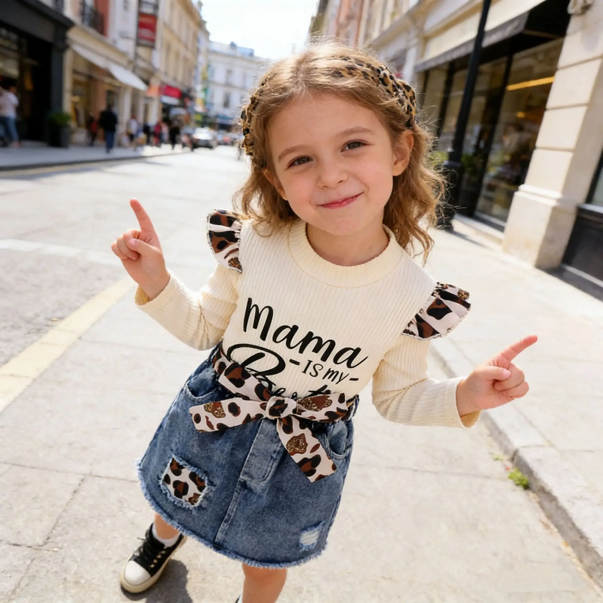 Baoxian Women Leopard Print Top & Denim Skirt 3Pc Set - Image 3