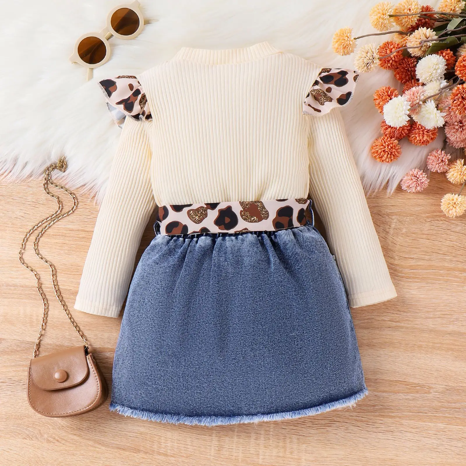 Baoxian Women Leopard Print Top & Denim Skirt 3Pc Set - Image 5