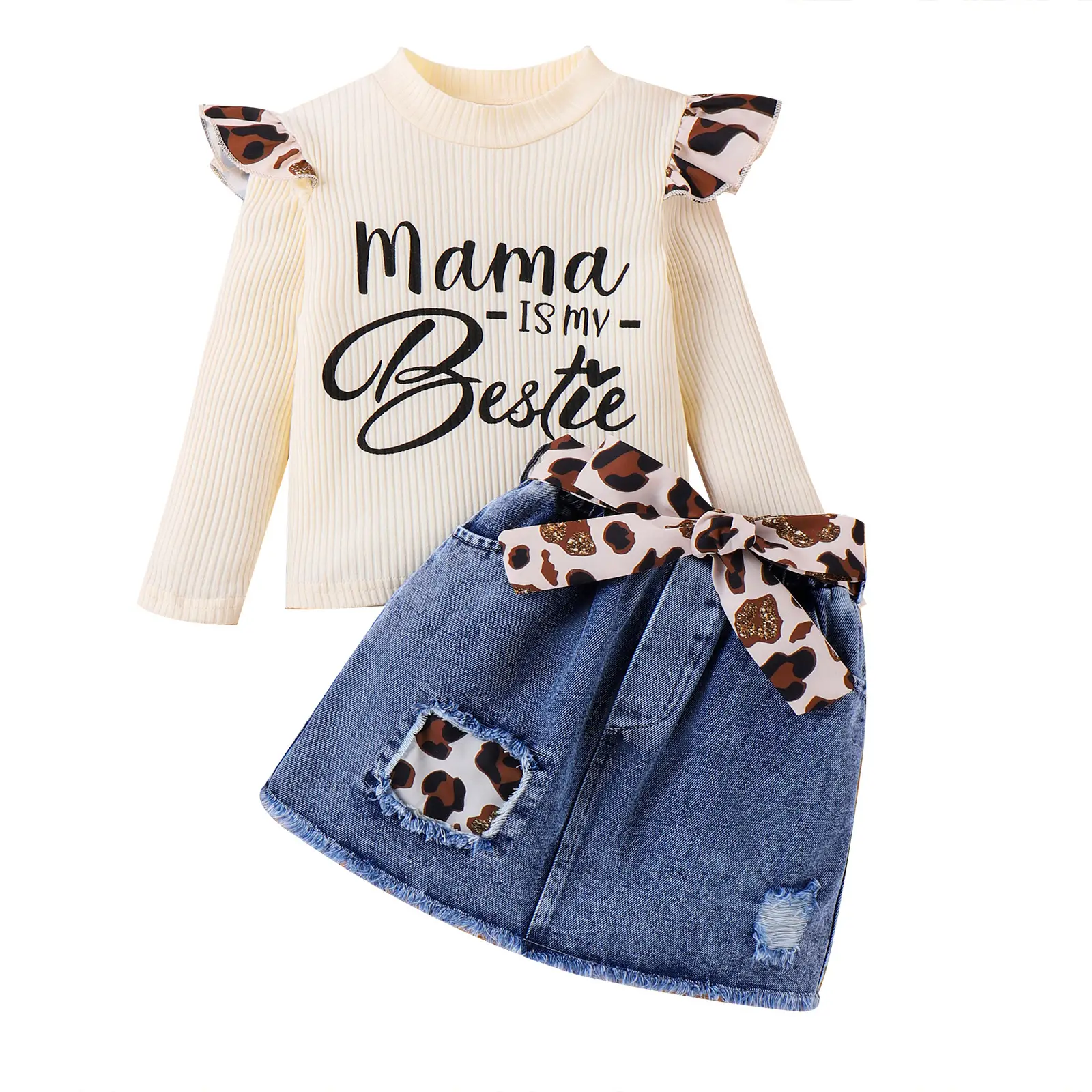 Baoxian Women Leopard Print Top & Denim Skirt 3Pc Set - Image 6
