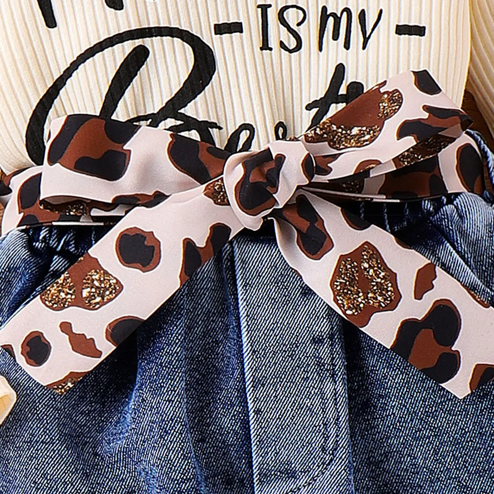 Baoxian Women Leopard Print Top & Denim Skirt 3Pc Set — feature 7