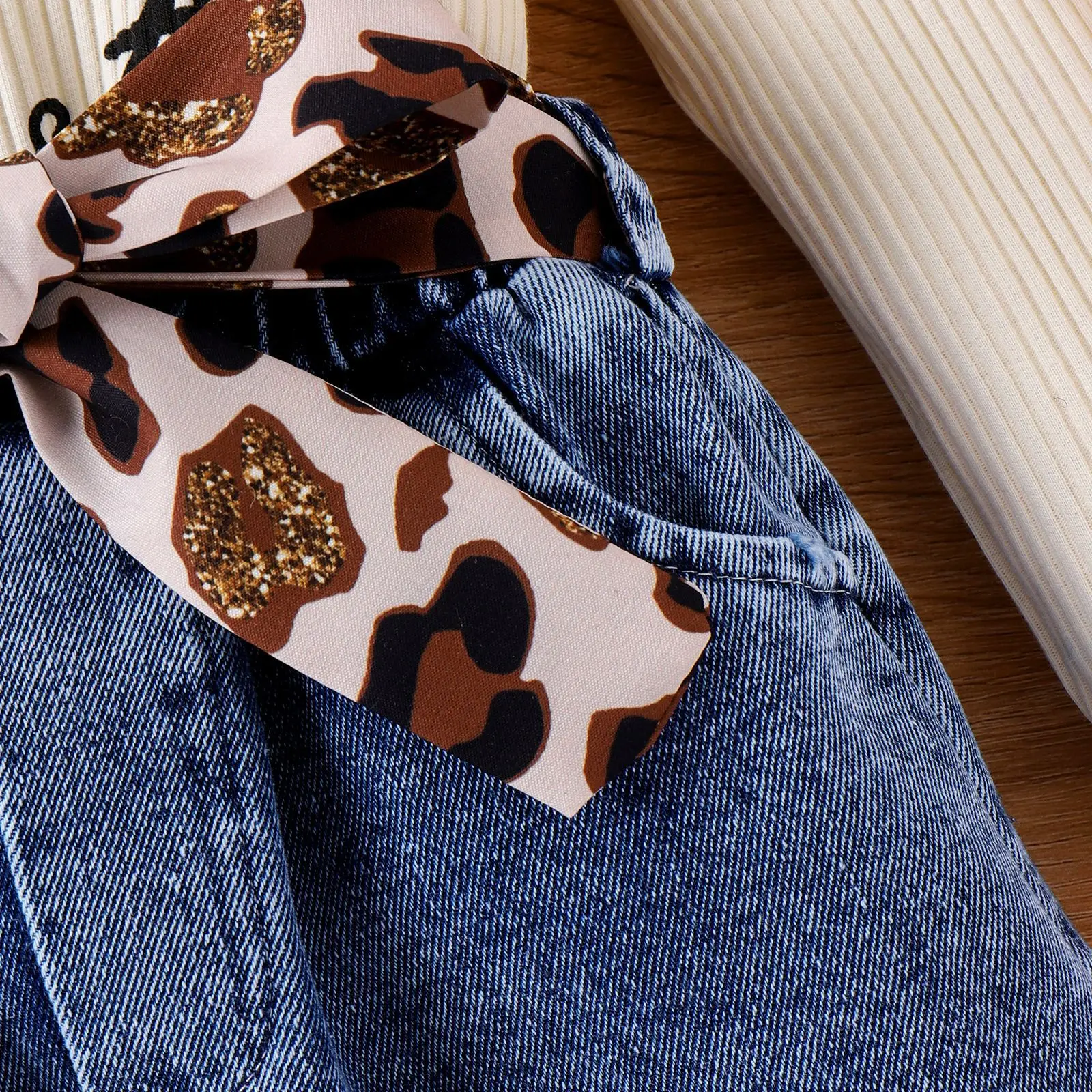 Baoxian Women Leopard Print Top & Denim Skirt 3Pc Set — feature 8