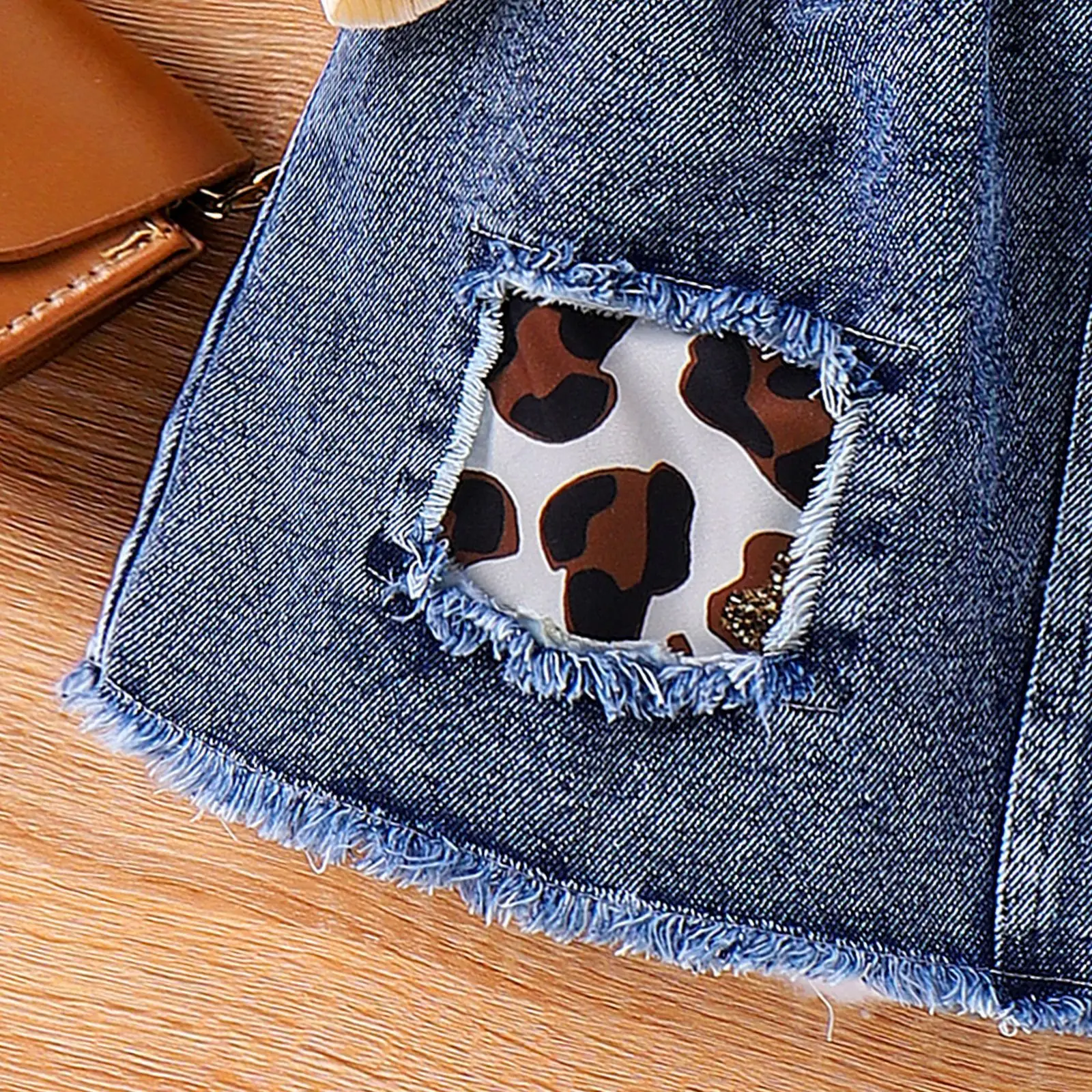 Baoxian Women Leopard Print Top & Denim Skirt 3Pc Set — feature 9