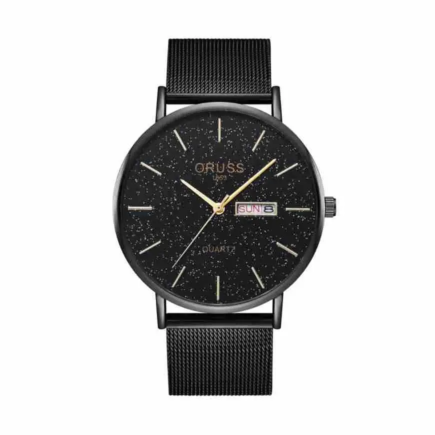 Men's Black Quartz Calendar Watch with Mesh Band - Image 7