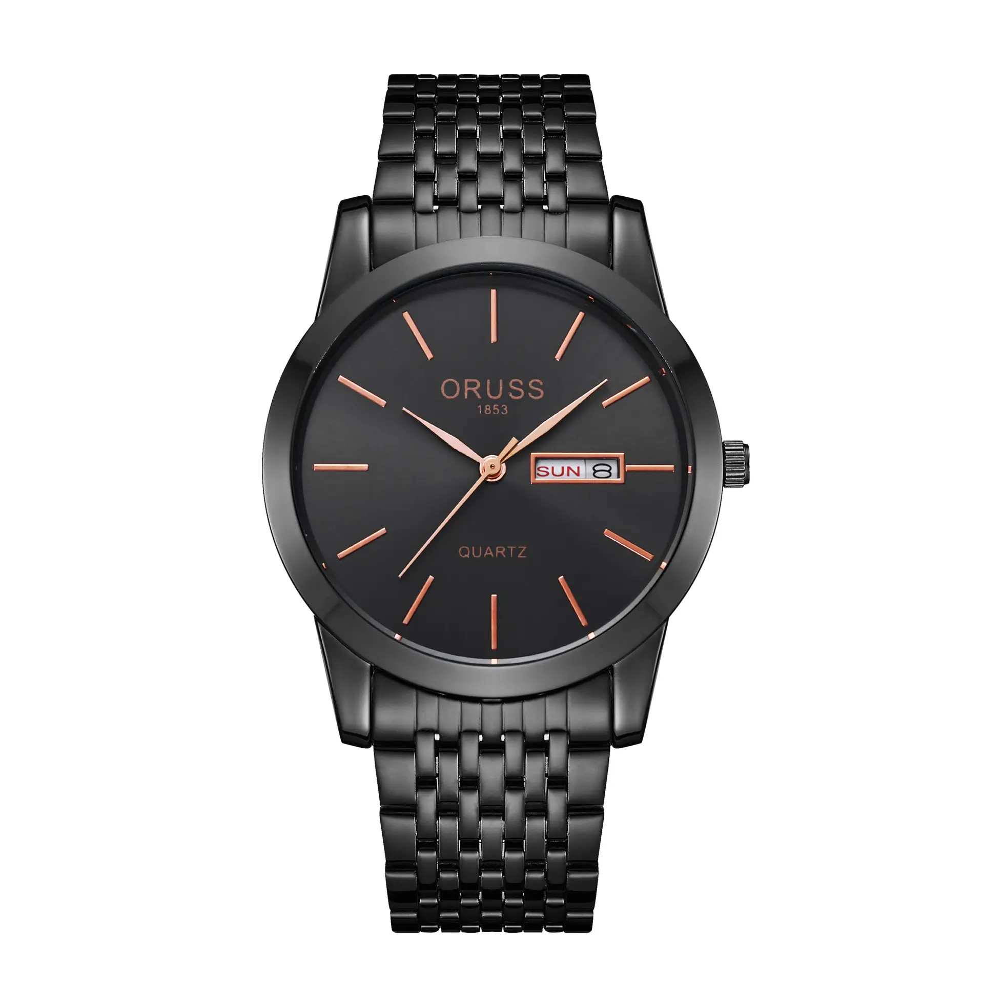 Men's Black Quartz Calendar Watch with Mesh Band — feature 11