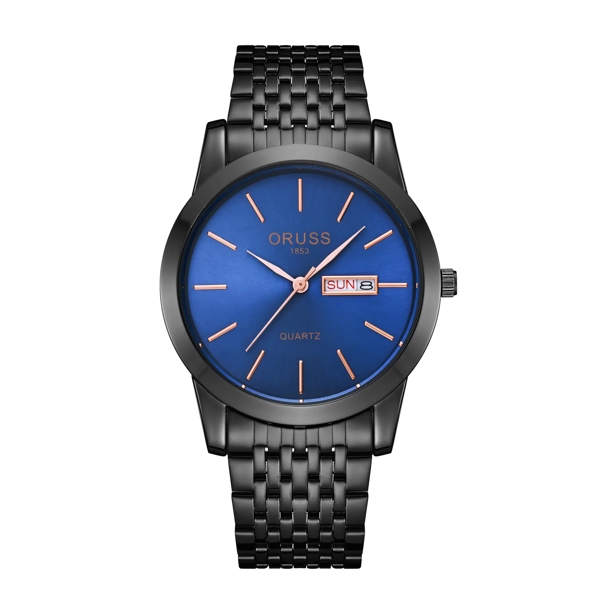 Men's Black Quartz Calendar Watch with Mesh Band — feature 12