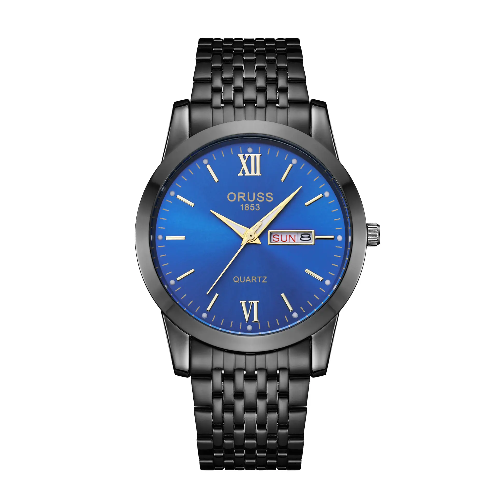 Men's Black Quartz Calendar Watch with Mesh Band — feature 7
