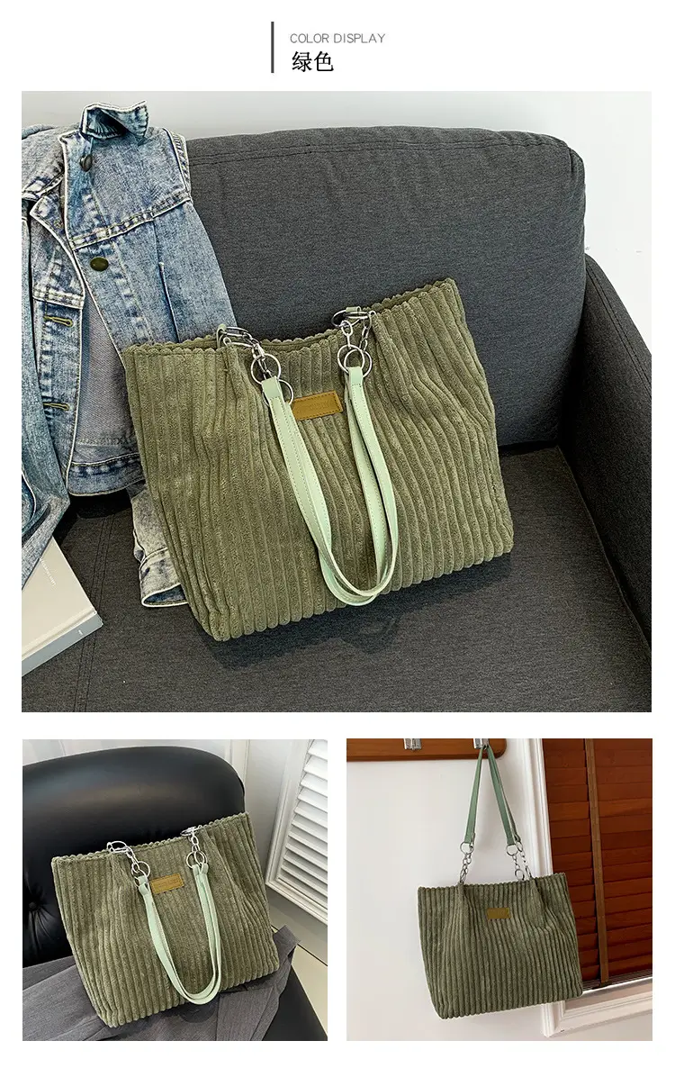 Green Velvet Shoulder Bag for Women Large Capacity — feature 13