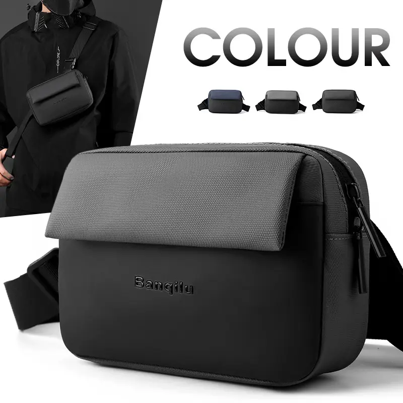 Men's Lightweight Korean Messenger Bag Black Multi Layer - Image 5