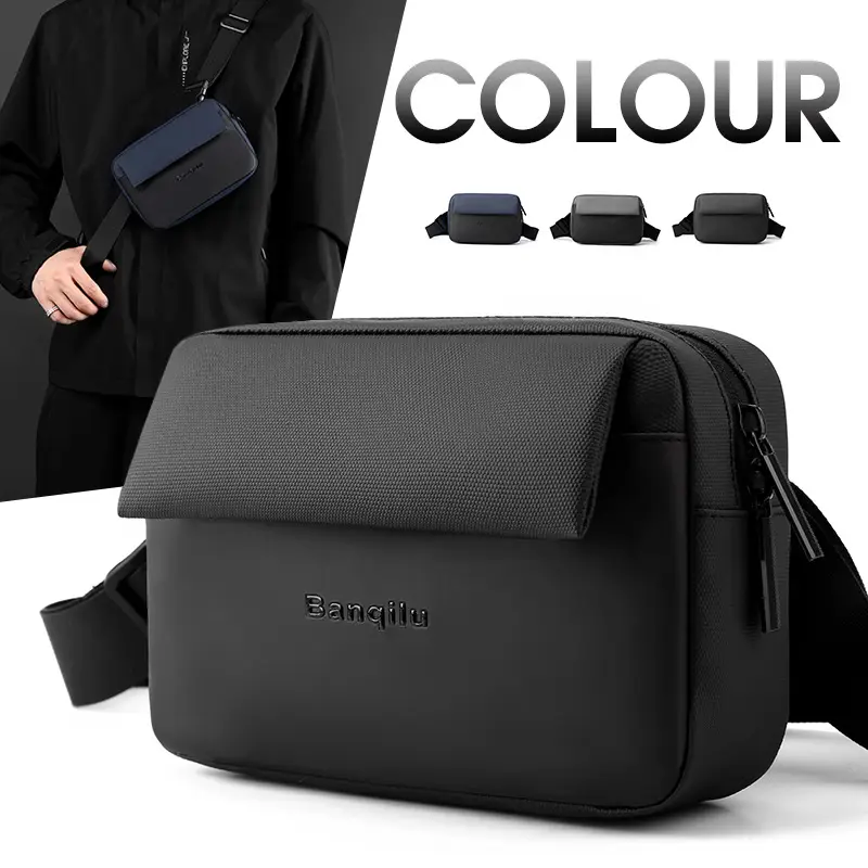Men's Lightweight Korean Messenger Bag Black Multi Layer - Image 6