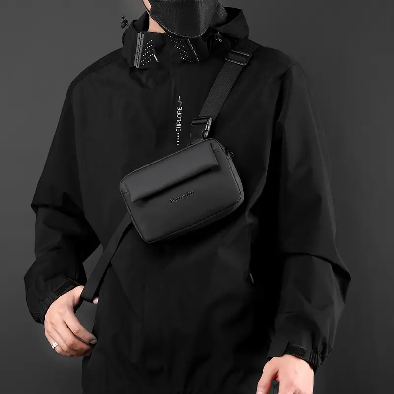 Men's Lightweight Korean Messenger Bag Black Multi Layer - Image 7