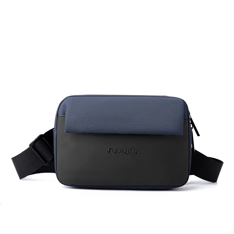 Men's Lightweight Korean Messenger Bag Black Multi Layer - Image 3