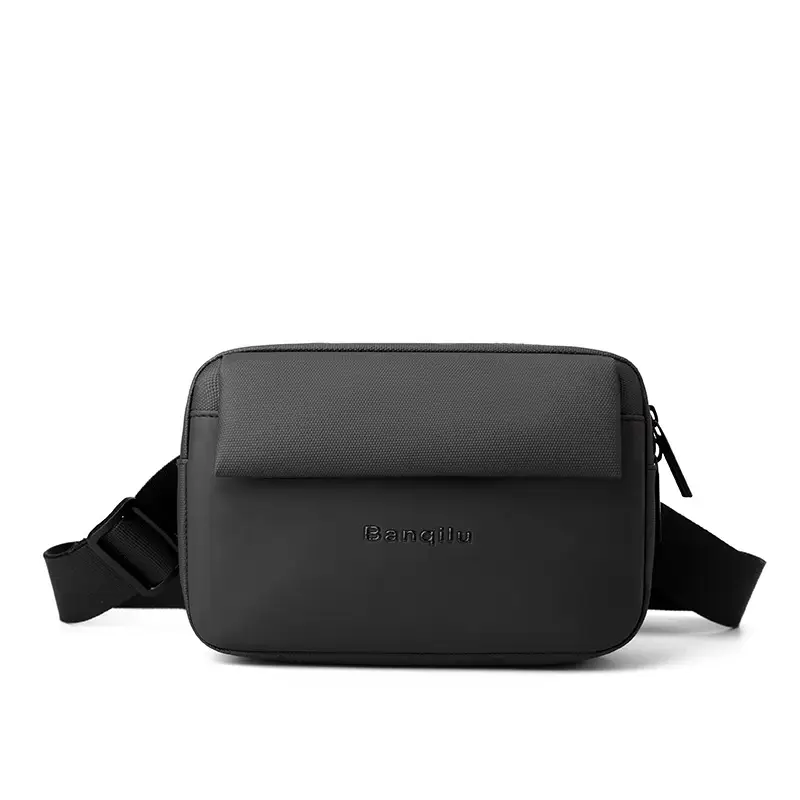Men's Lightweight Korean Messenger Bag Black Multi Layer - Image 2