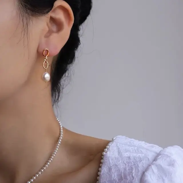 Pearl Earrings with Silver Needle for Women - Image 4