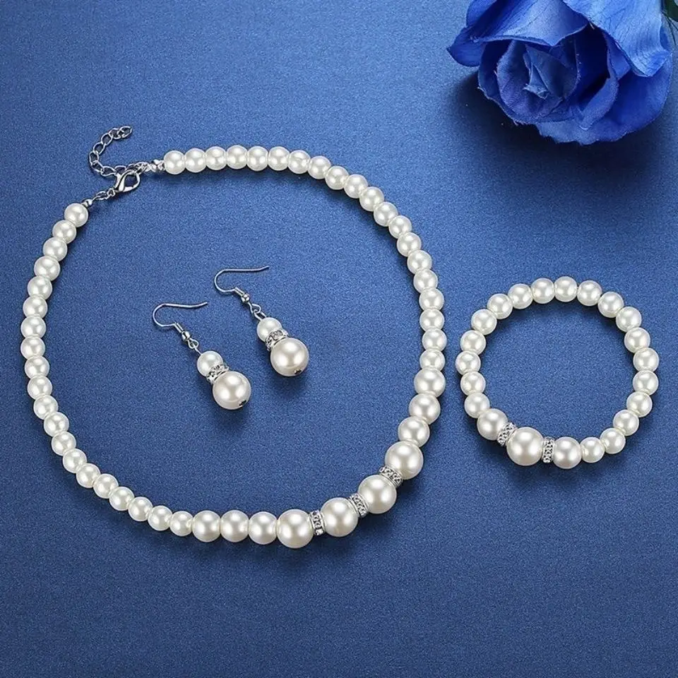 ABS Pearl Jewelry Set for Women Wedding Photo Accessories - Image 3