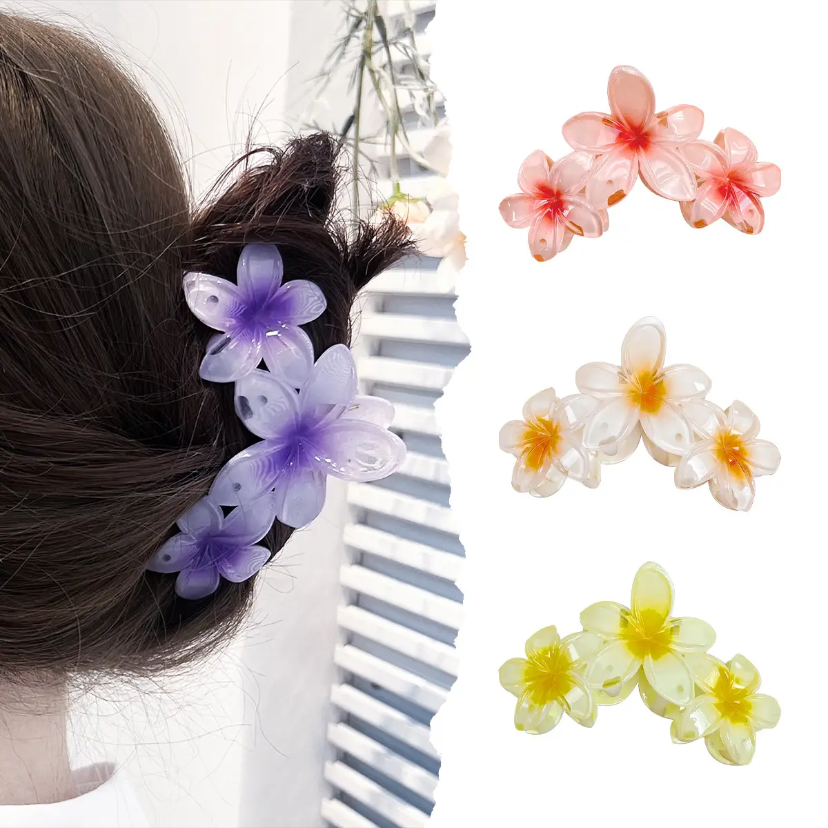 Candy Color Flower Hairclip Large Egg Flower Grab Clip Back of Head Disc Hair Shark Clip Seaside Vacation Hair Accessories Headwear