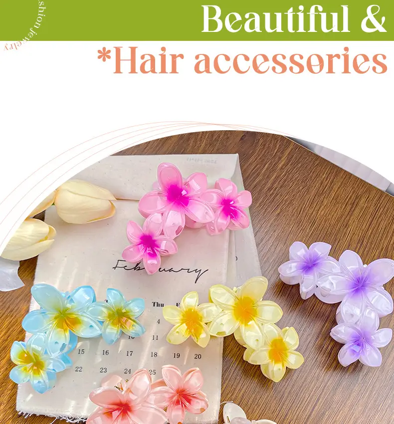 Candy Color Flower Hairclip Large Egg Flower Grab Clip Back of Head Disc Hair Shark Clip Seaside Vacation Hair Accessories Headwear — feature 3