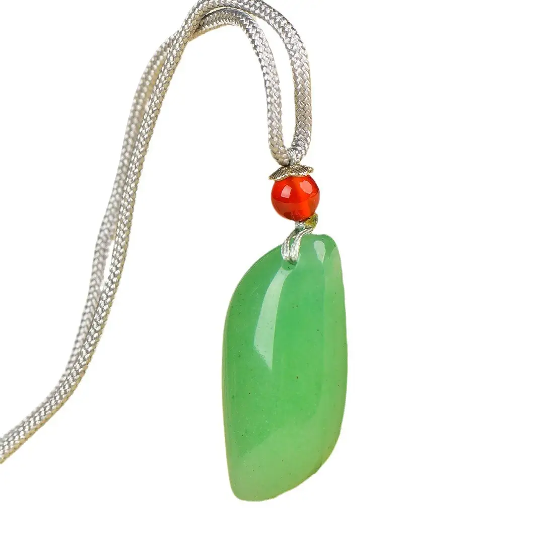 Green Jade Pendant with Red Stone & Silver Chain - Image 5
