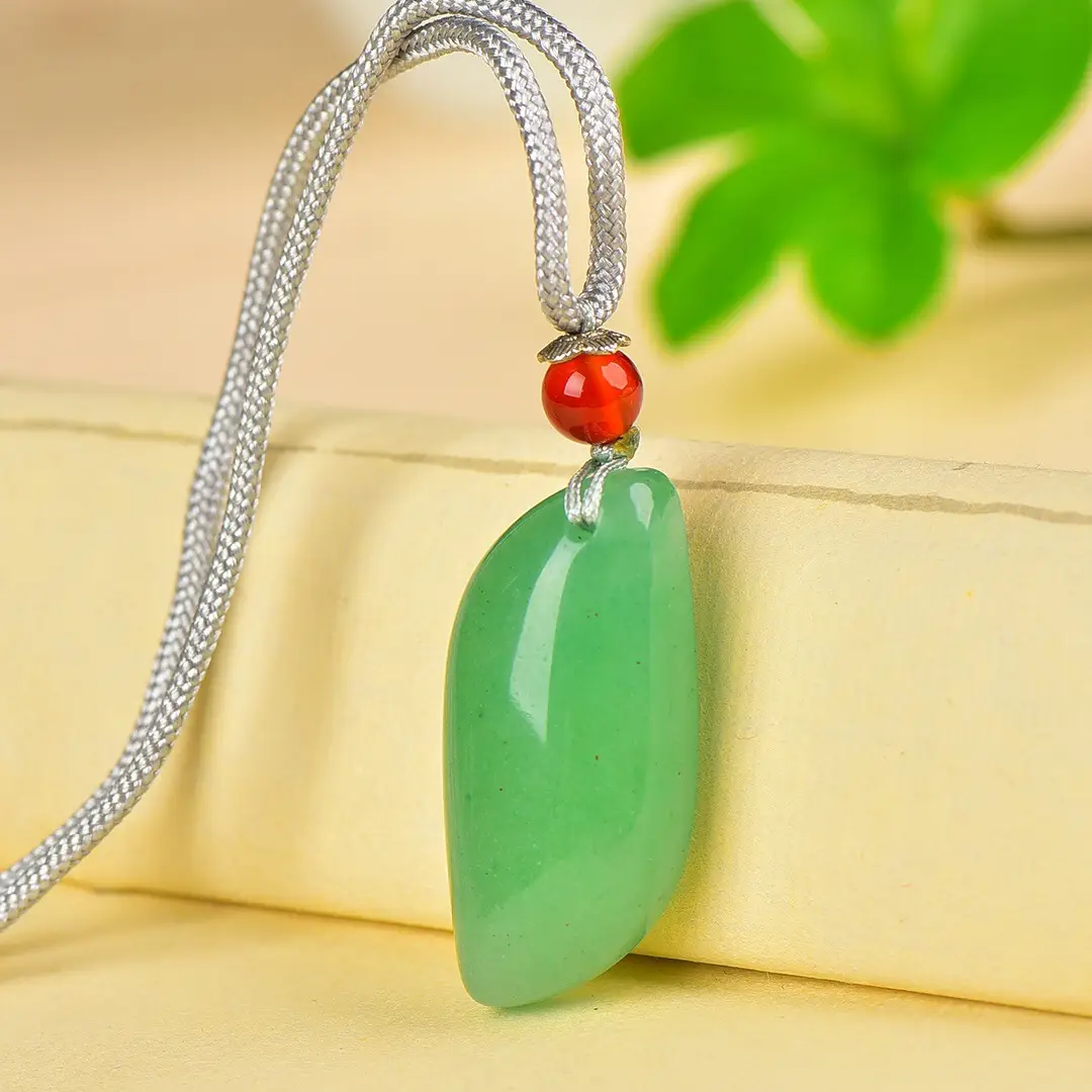 Green Jade Pendant with Red Stone & Silver Chain — feature 6