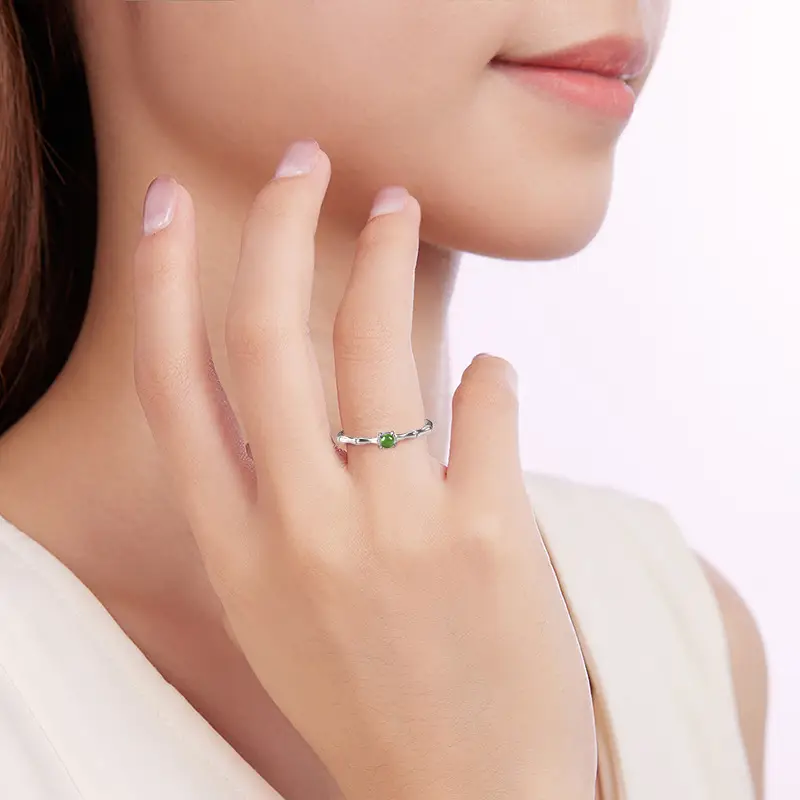Natural Jade Yang Green Bamboo Ring S925 Silver - Image 4