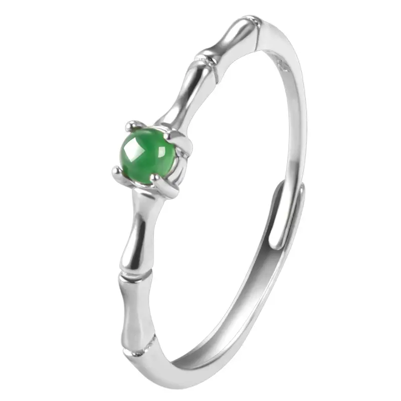 Natural Jade Yang Green Bamboo Ring S925 Silver - Image 5