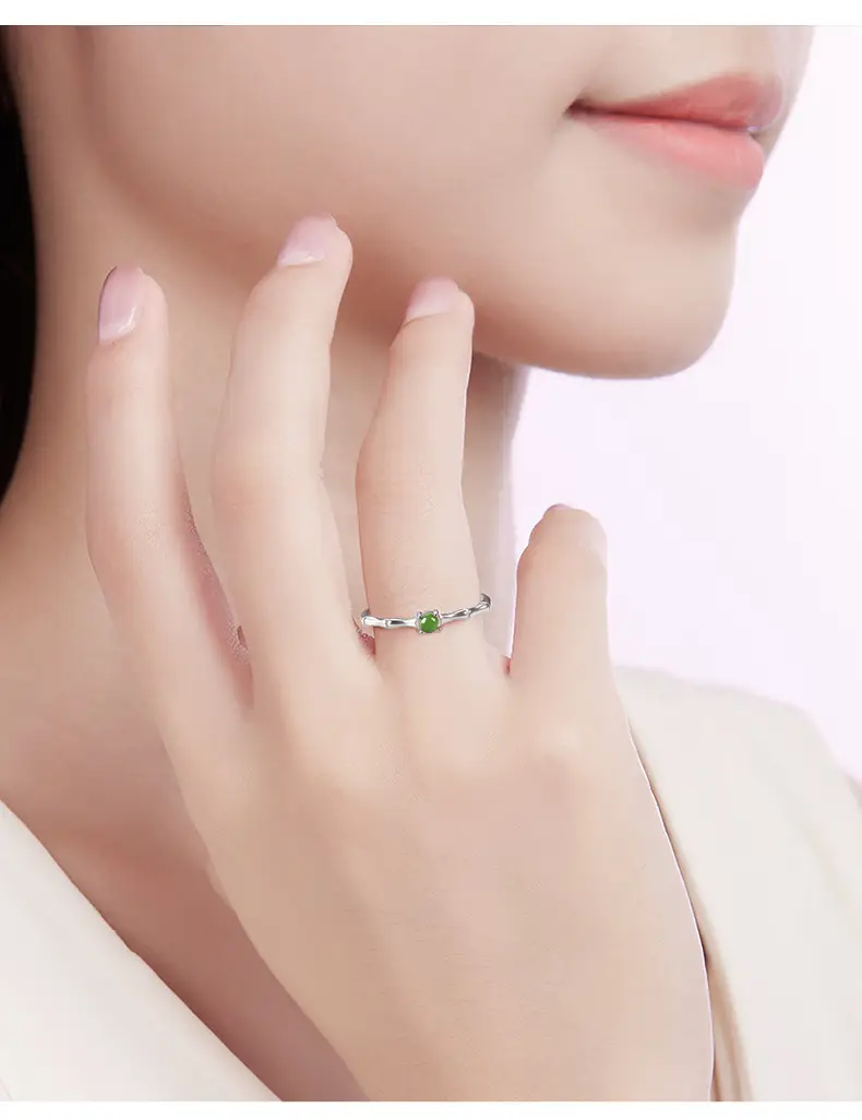 Natural Jade Yang Green Bamboo Ring S925 Silver — feature 3