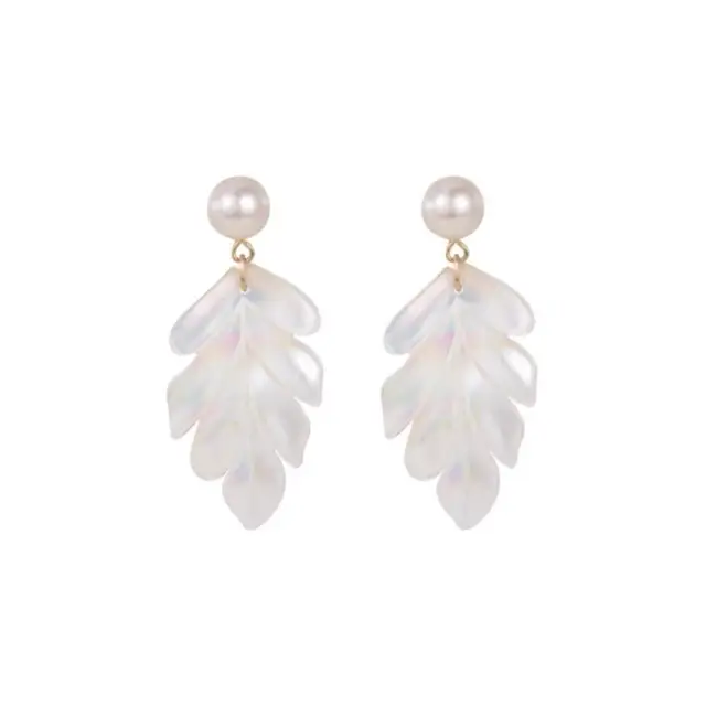 French Romantic Pearl Leaf Earrings Silver Needle - Image 5