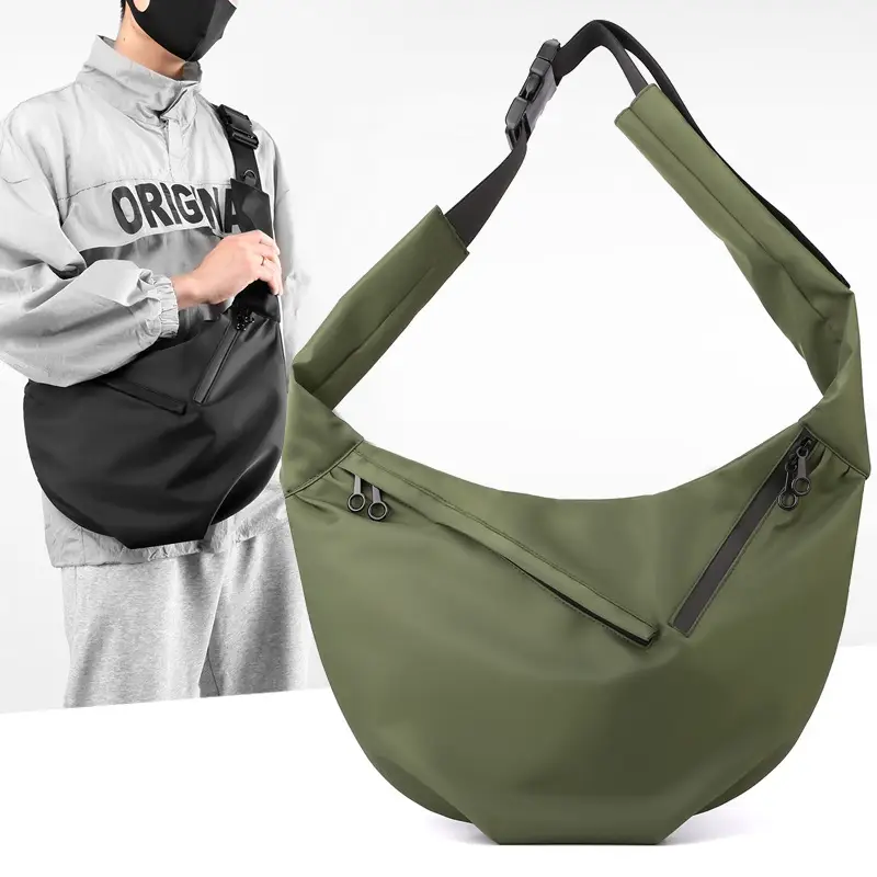 Men's Large Capacity Crossbody Bag Black Green - Image 5