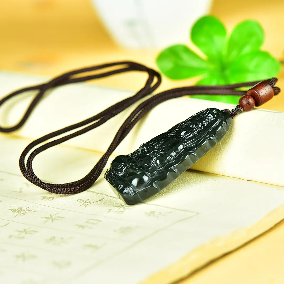 Hetian Jade Guanyin Pendant Necklace Black - Image 4