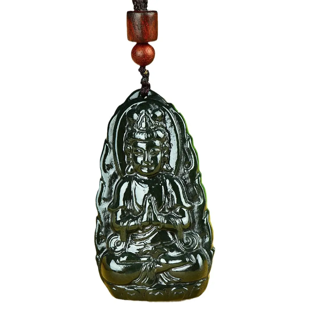 Hetian Jade Guanyin Pendant Necklace Black - Image 5