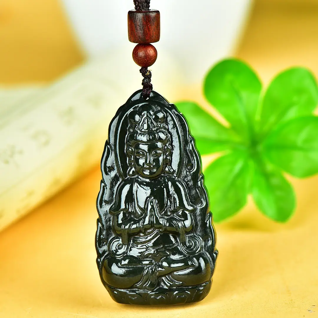 Hetian Jade Guanyin Pendant Necklace Black — feature 7