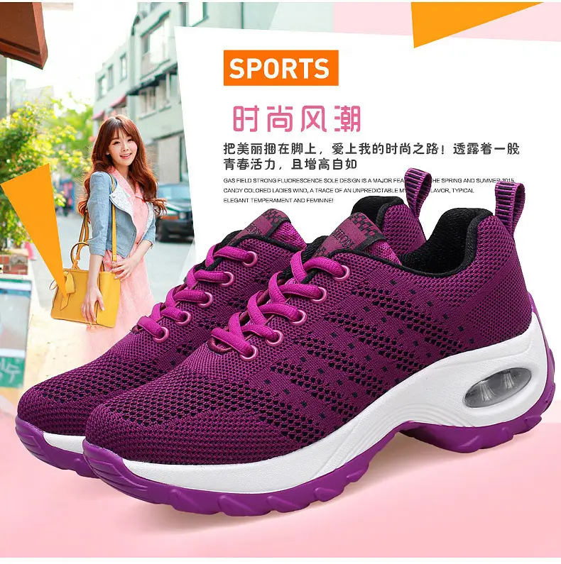 Women's shoes Spring and Autumn new front lace-up casual sneaker platform air cushion shoes wedge shoes cross-border plus size rocking shoes for women — feature 1