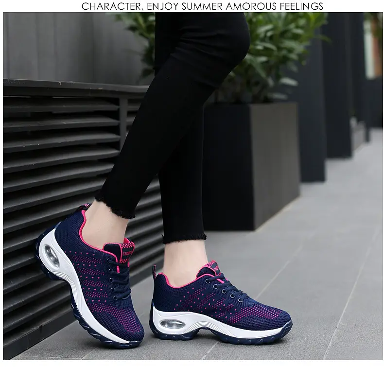 Women's shoes Spring and Autumn new front lace-up casual sneaker platform air cushion shoes wedge shoes cross-border plus size rocking shoes for women — feature 13