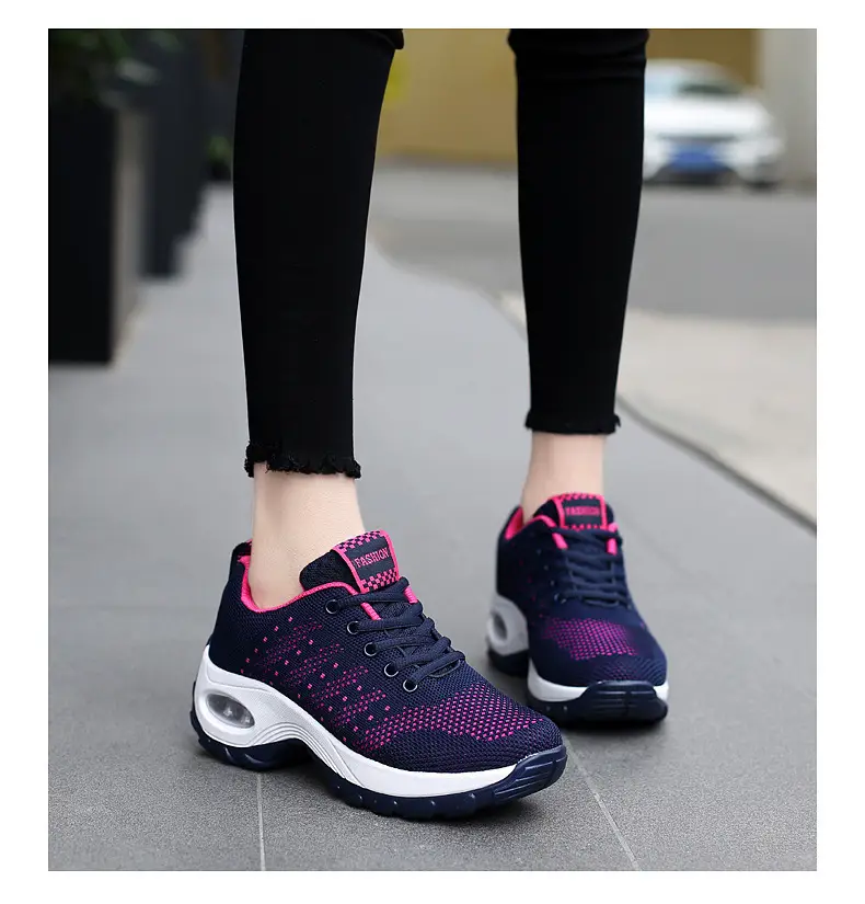 Women's shoes Spring and Autumn new front lace-up casual sneaker platform air cushion shoes wedge shoes cross-border plus size rocking shoes for women — feature 9