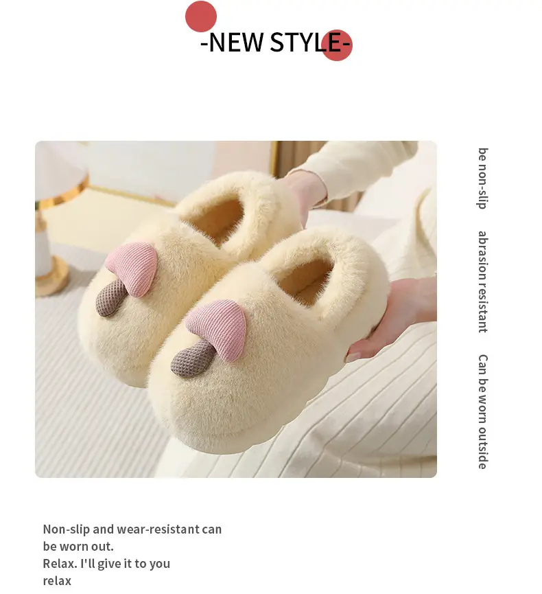 New Winter Autumn and Winter Thick Cute Mushroom Couple Indoor Thickened Household Eva Maomao Cotton Shoes Women Wholesale — feature 10