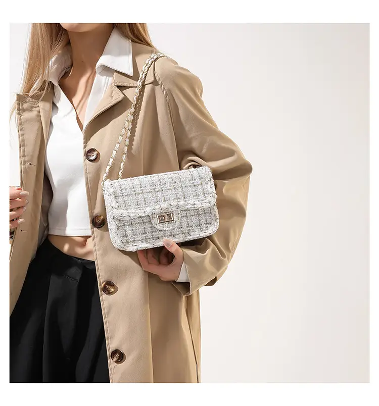 Black Woven Chanel Style Shoulder Messenger Bag with Gold Chain — feature 10