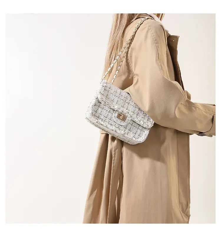 Black Woven Chanel Style Shoulder Messenger Bag with Gold Chain — feature 11