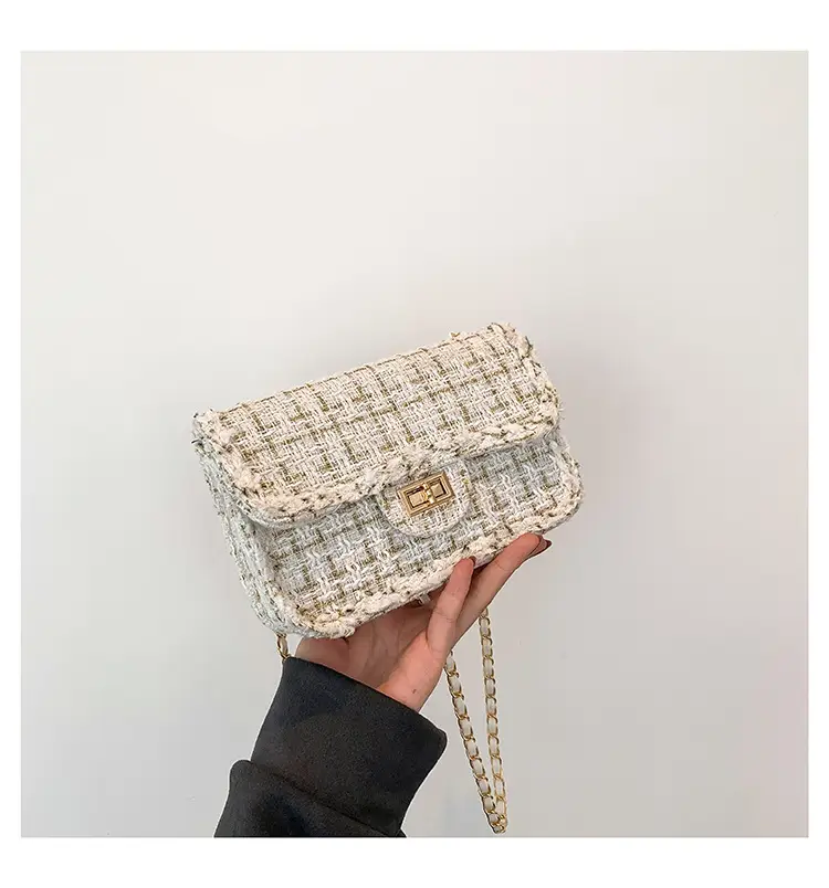 Black Woven Chanel Style Shoulder Messenger Bag with Gold Chain — feature 21