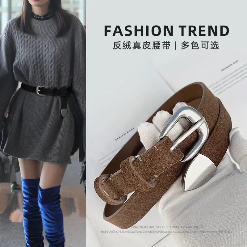 Women's Red Anti-Velvet Belt with Silver Buckle - Image 9