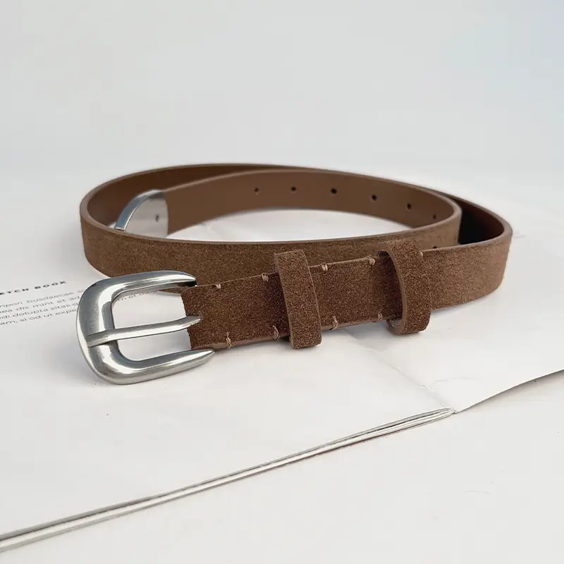 Women's Red Anti-Velvet Belt with Silver Buckle - Image 10