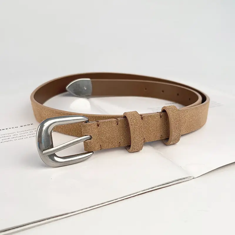 Women's Red Anti-Velvet Belt with Silver Buckle - Image 11