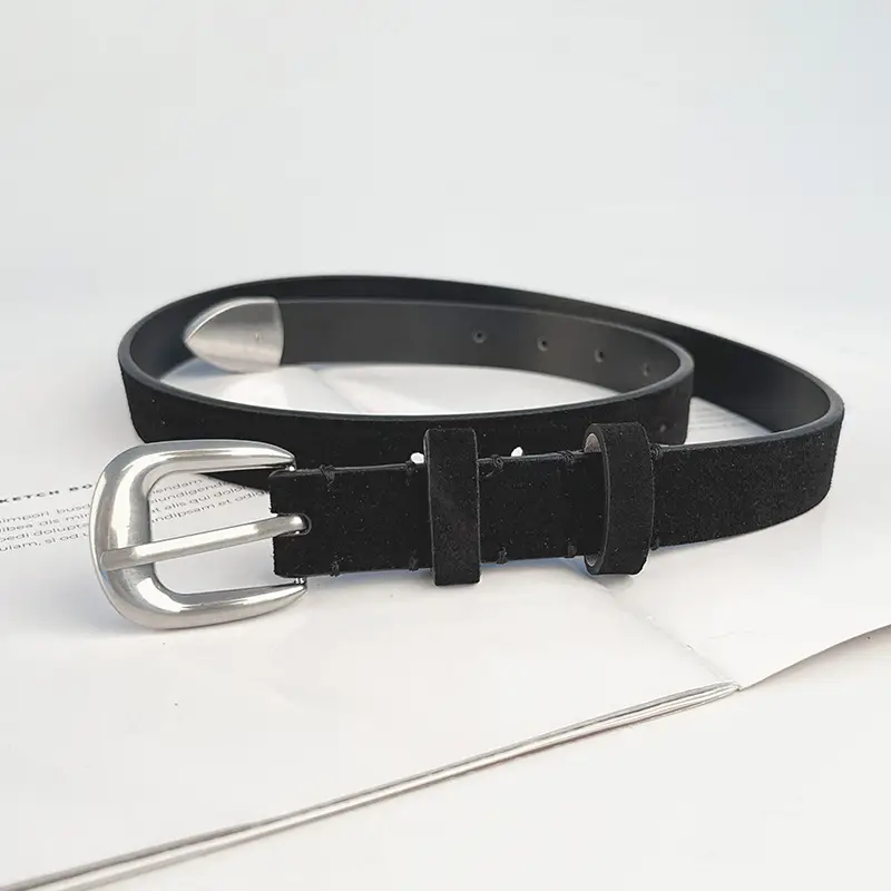 Women's Red Anti-Velvet Belt with Silver Buckle - Image 12