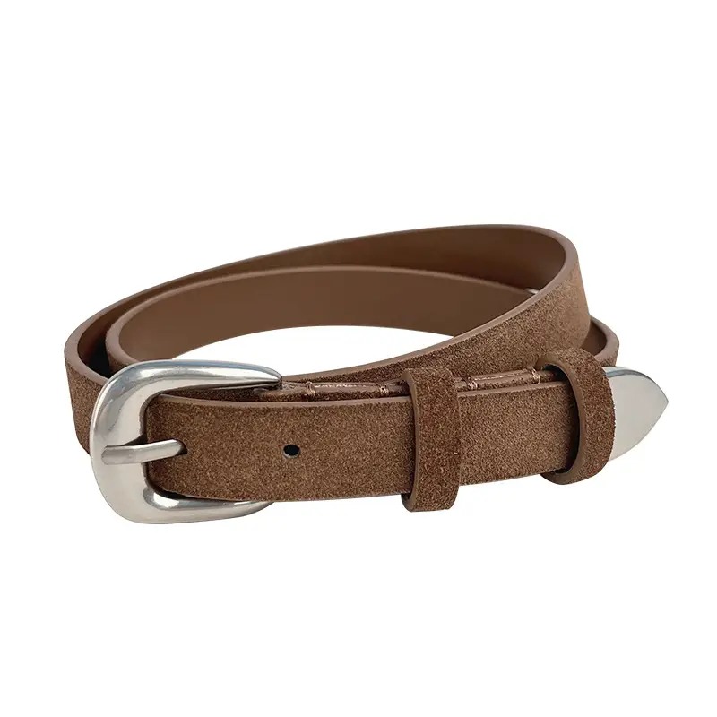 Women's Red Anti-Velvet Belt with Silver Buckle - Image 13