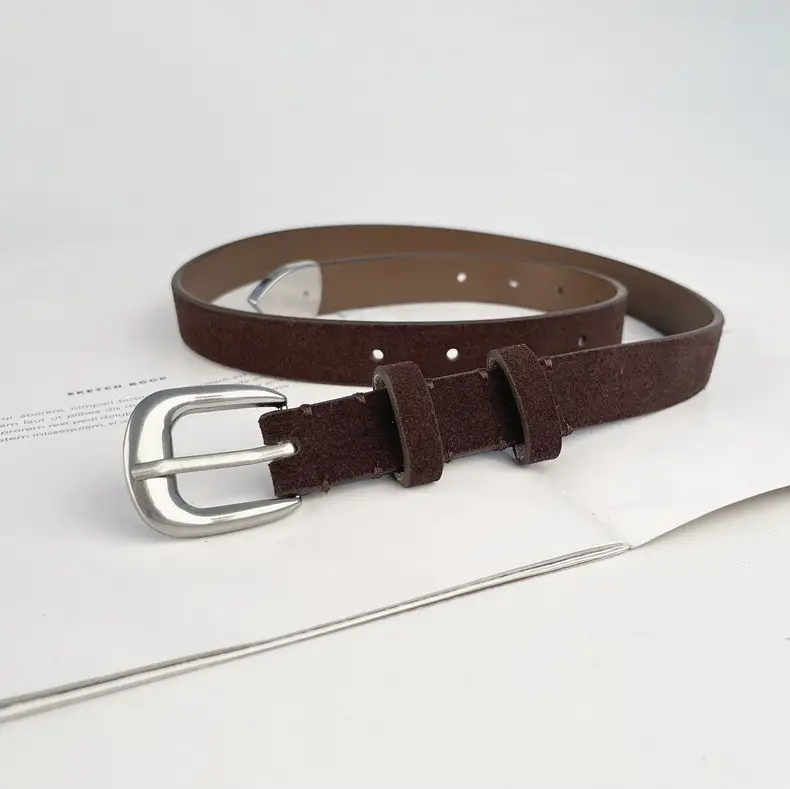 Women's Red Anti-Velvet Belt with Silver Buckle — feature 10