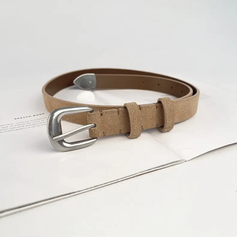 Women's Red Anti-Velvet Belt with Silver Buckle — feature 11