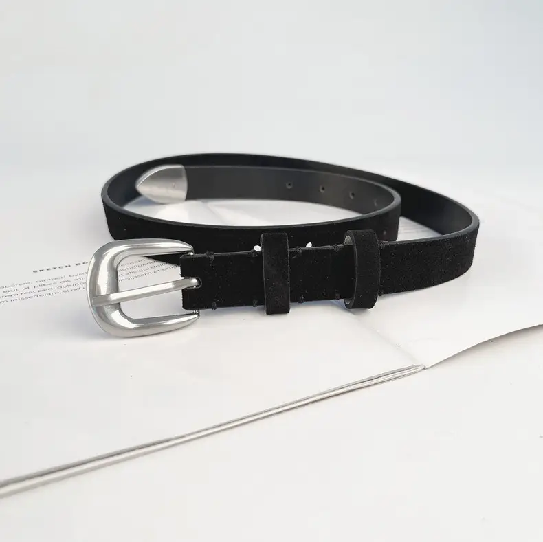 Women's Red Anti-Velvet Belt with Silver Buckle — feature 12