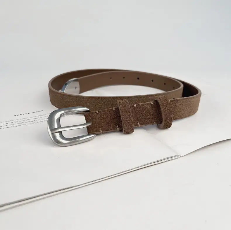Women's Red Anti-Velvet Belt with Silver Buckle — feature 13