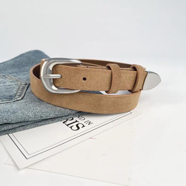 Women's Red Anti-Velvet Belt with Silver Buckle — feature 14